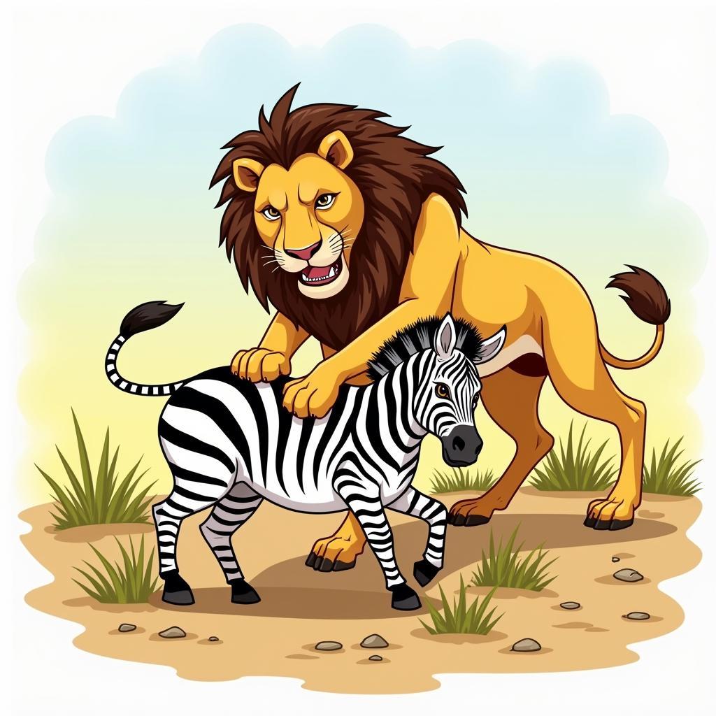 African Wildlife Attack Cartoon Depiction