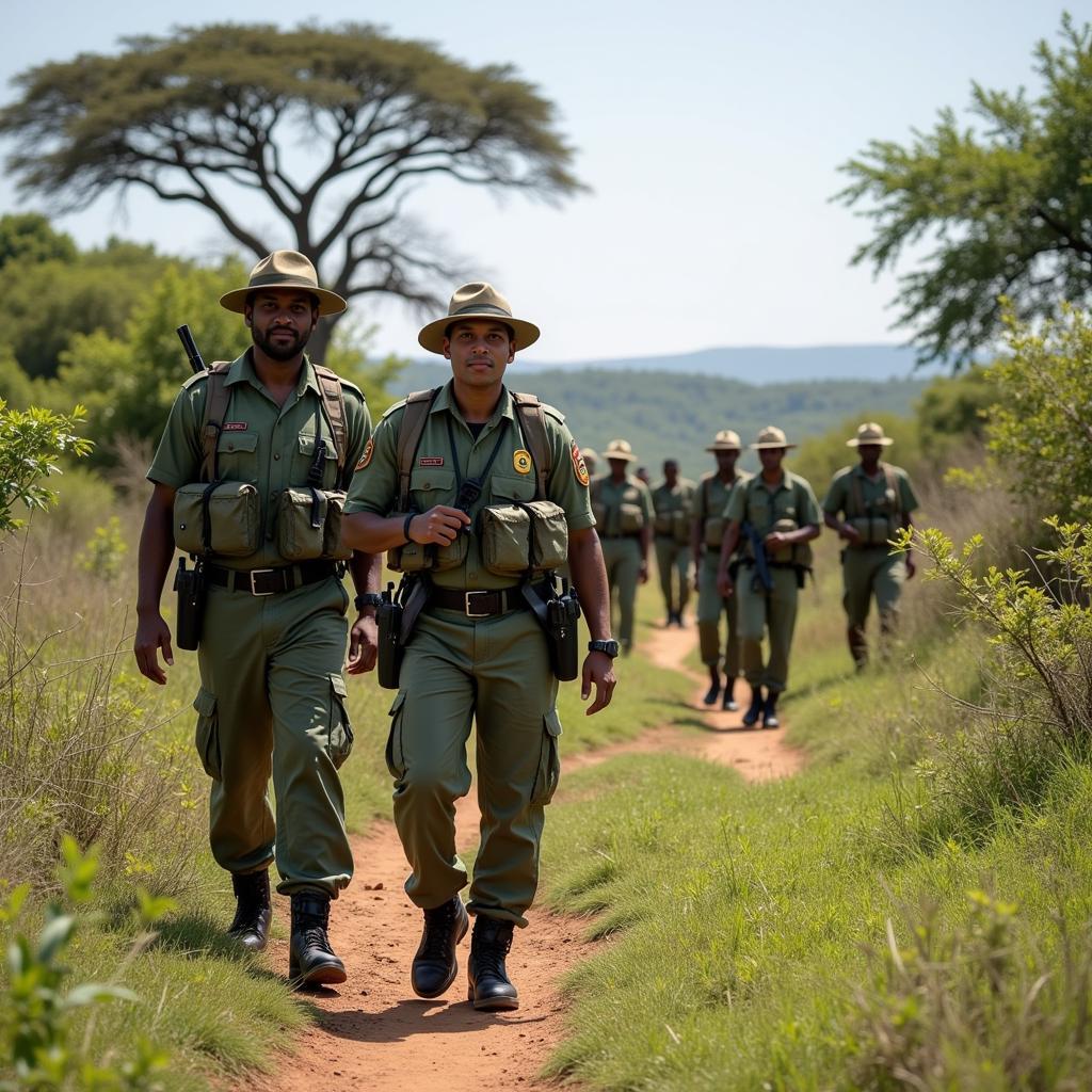 Wildlife conservation efforts in Africa, focusing on anti-poaching patrols and community involvement