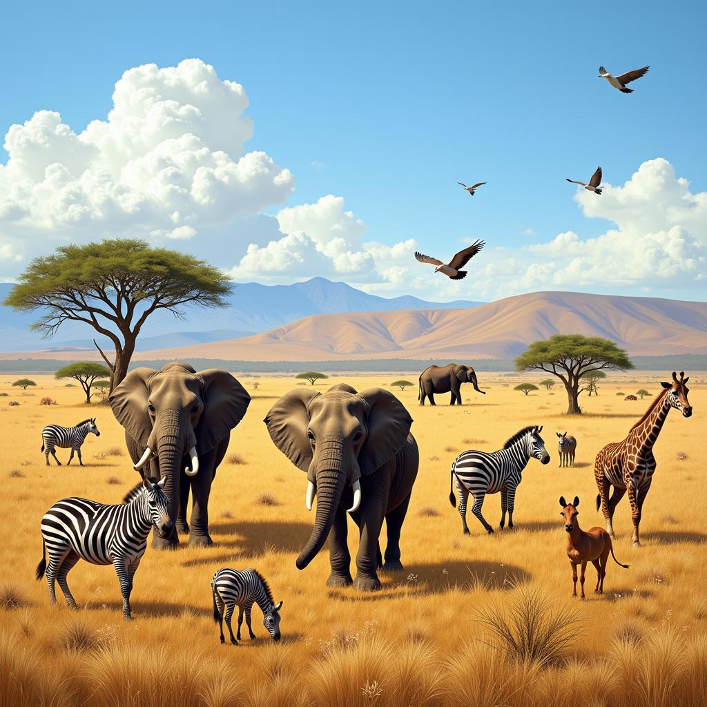 African Wildlife Landscape Painting