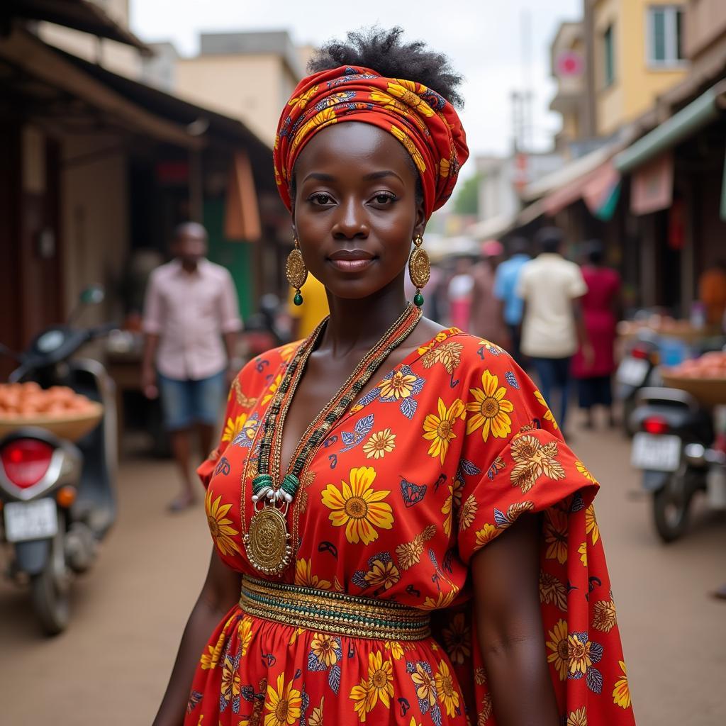 African Woman in Bangalore Wearing Traditional Dress