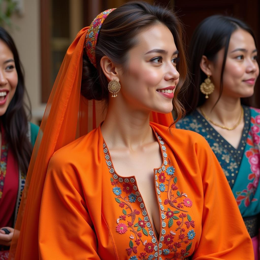 African Woman in Orange Dress at a Traditional Ceremony