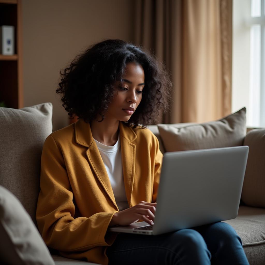 African Woman Searching Online