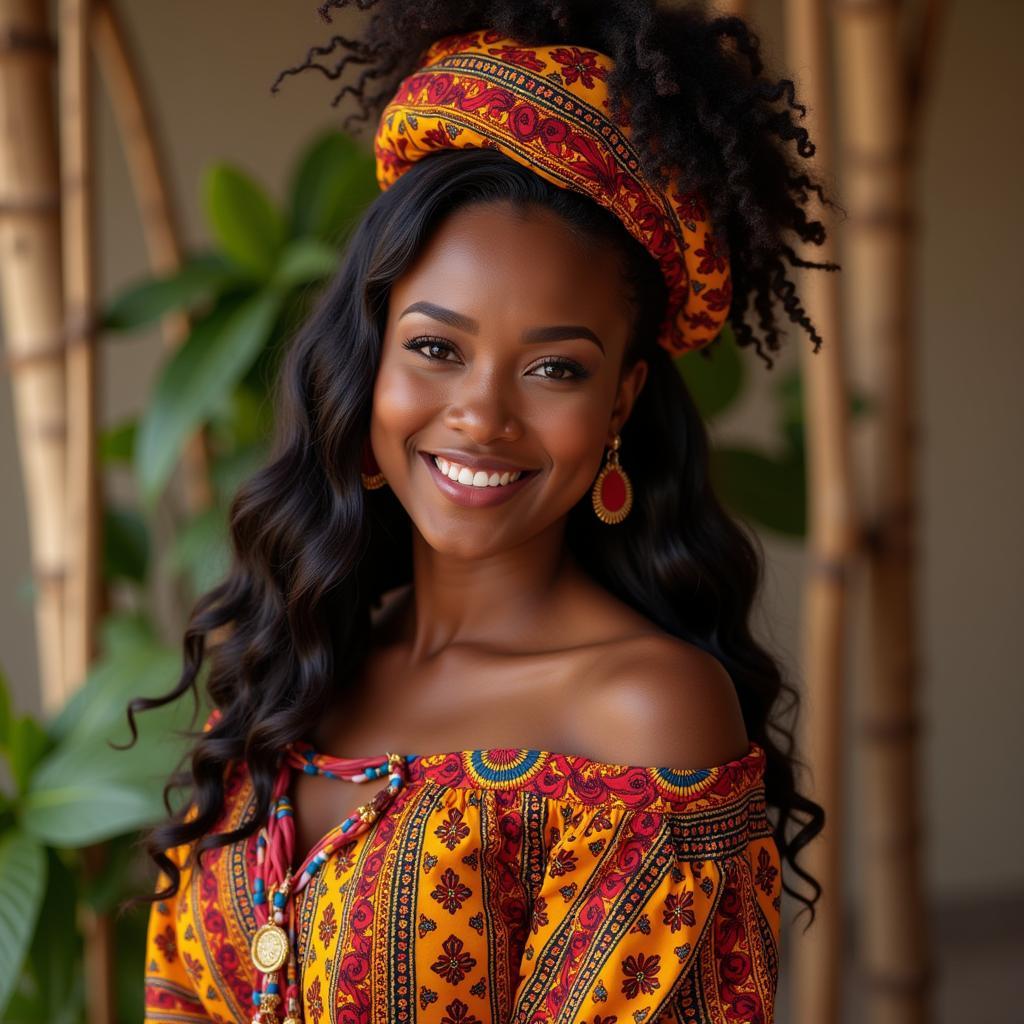 A portrait of an African woman in traditional attire, showcasing the elegance and diversity of African fashion.