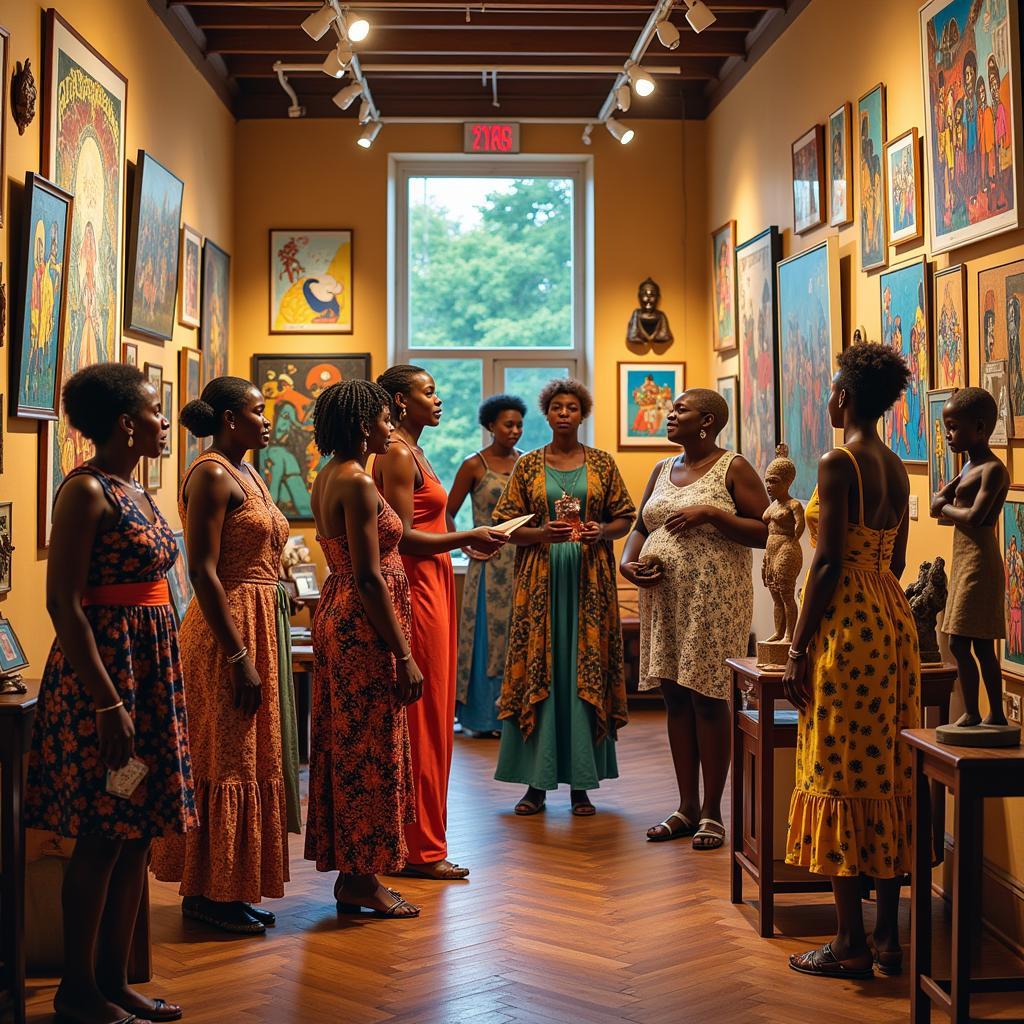 African women artists showcasing their work in an art gallery