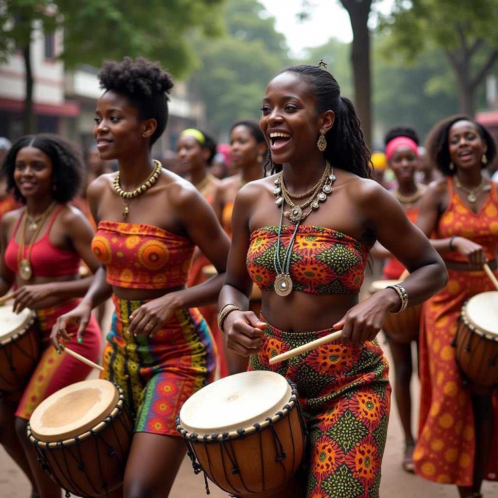 African Women in Bangalore Performing a Traditional Dance