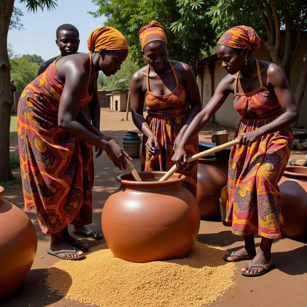 African Women Brewing Traditional Beer