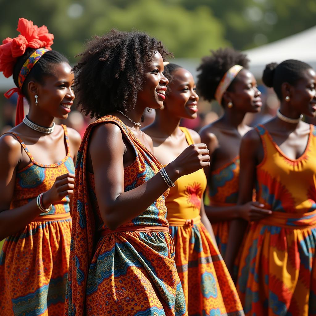 African women celebrating their heritage through traditional dance