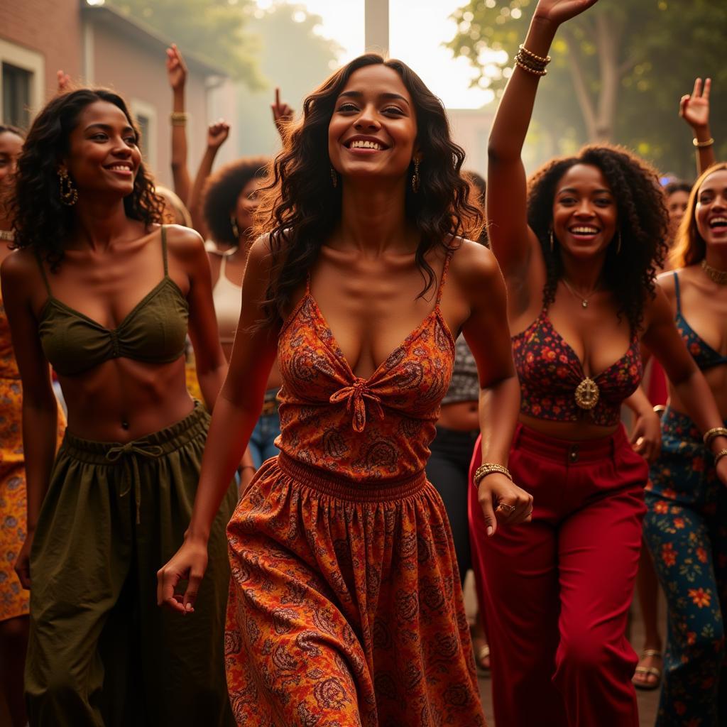 African Women Dancing in Celebration