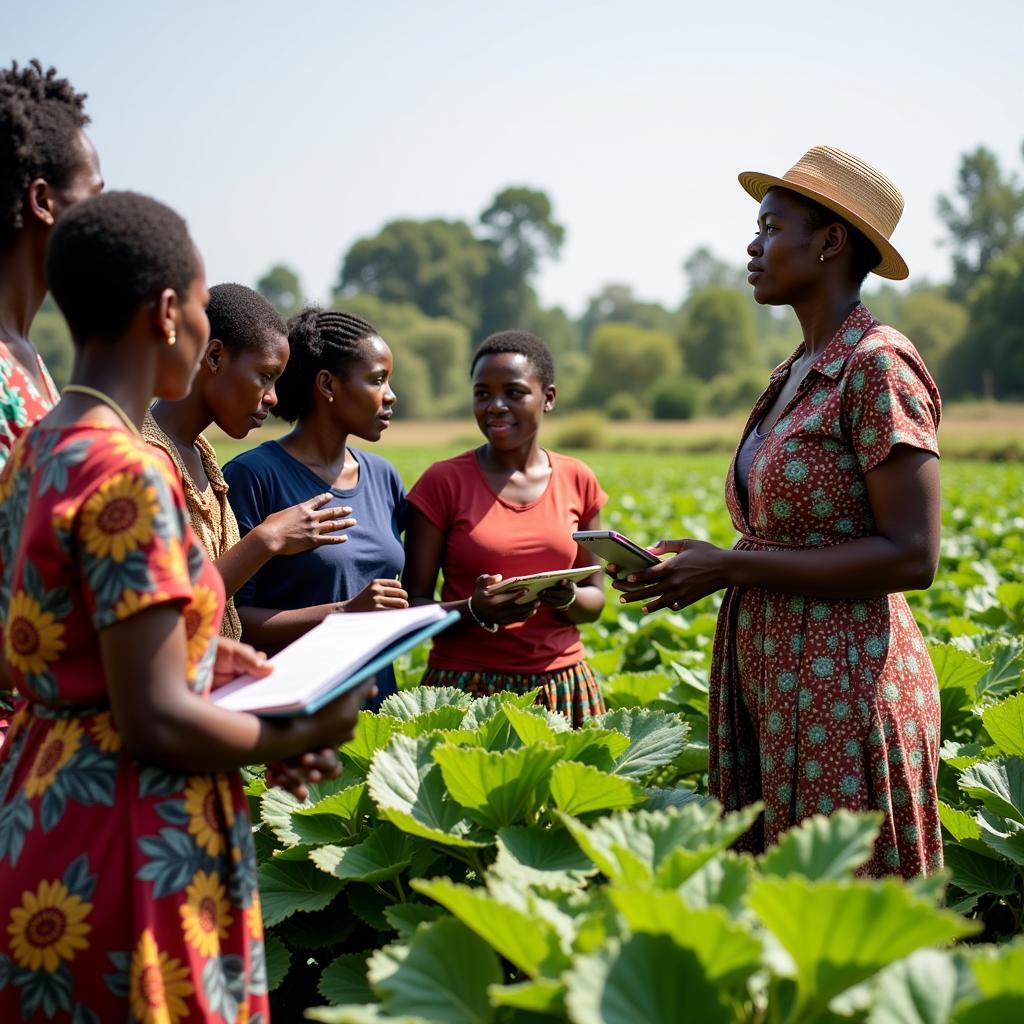 African women participate in a training session on sustainable farming techniques.