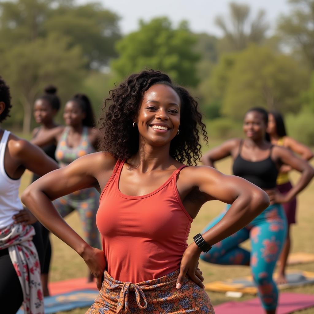 African Women Practicing Yoga Outdoors