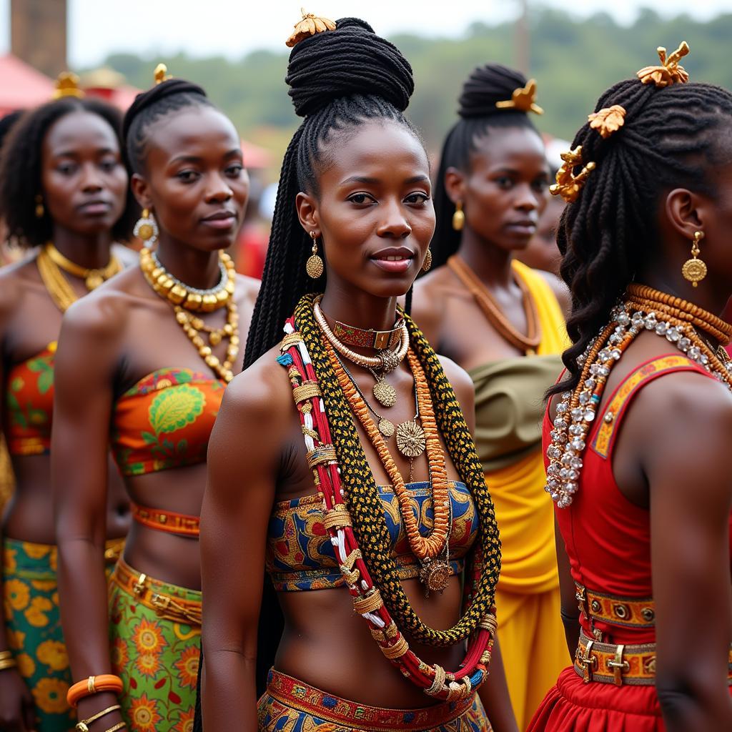 African Women in Traditional Clothing at a Ceremony