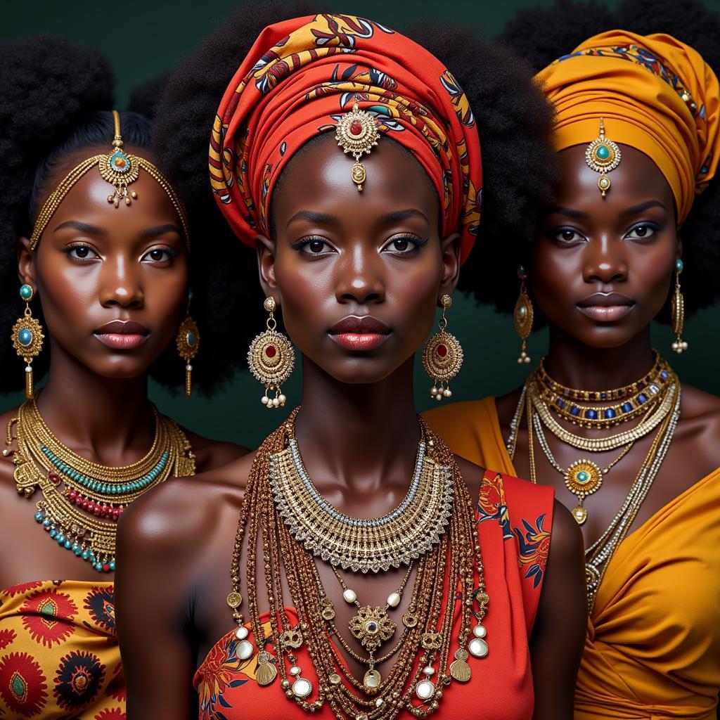 African Women in Traditional Clothing and Jewelry