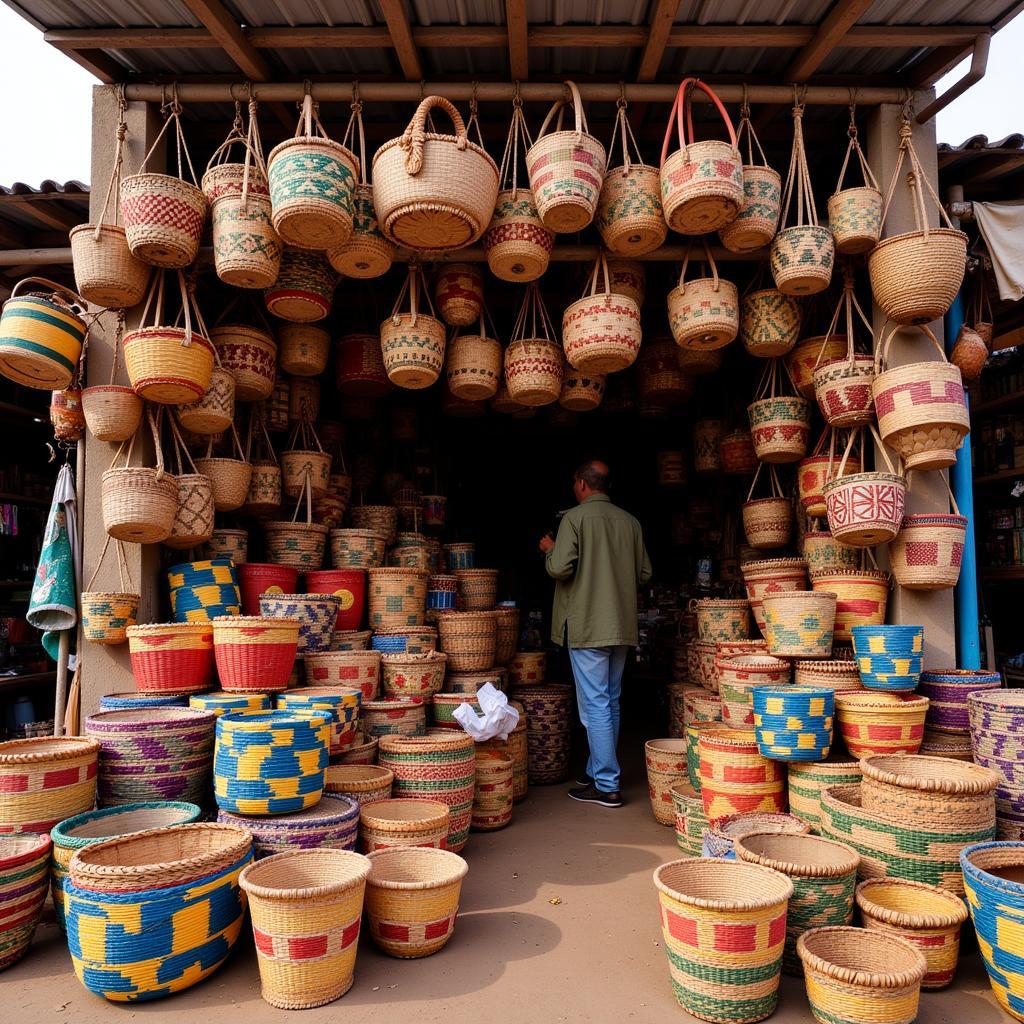 African Woven Baskets in a Marketplace