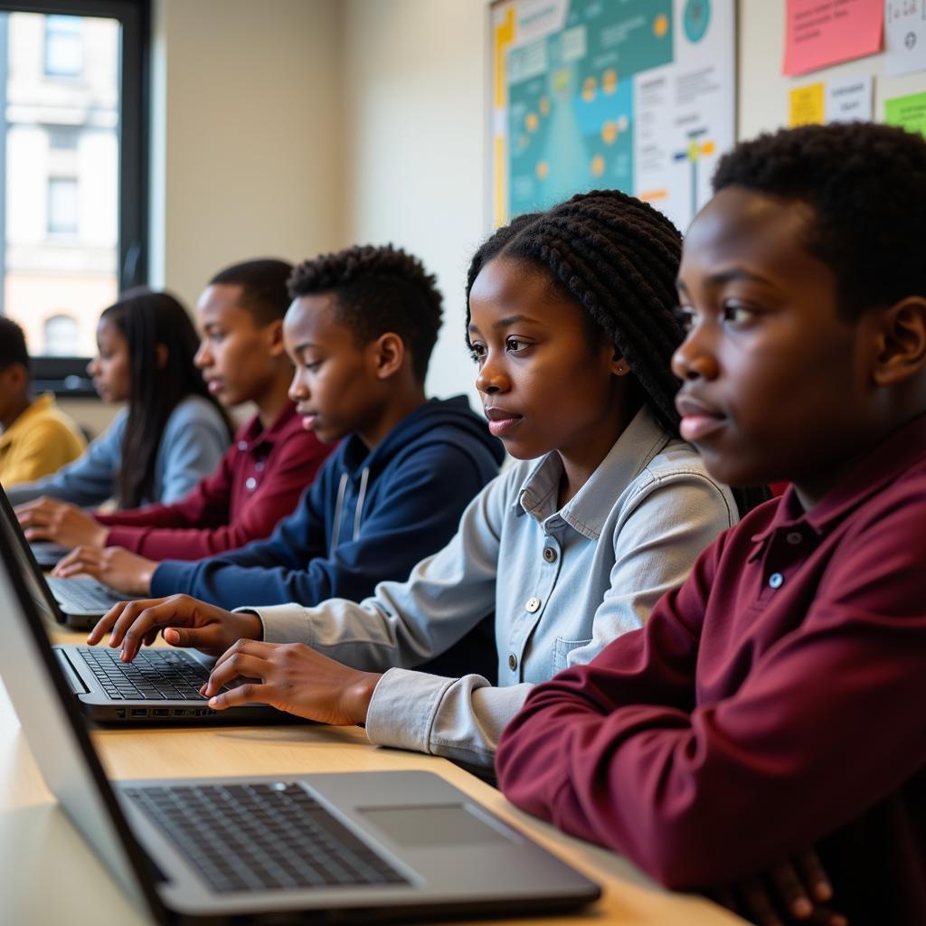 African Youth Learning Computer Skills