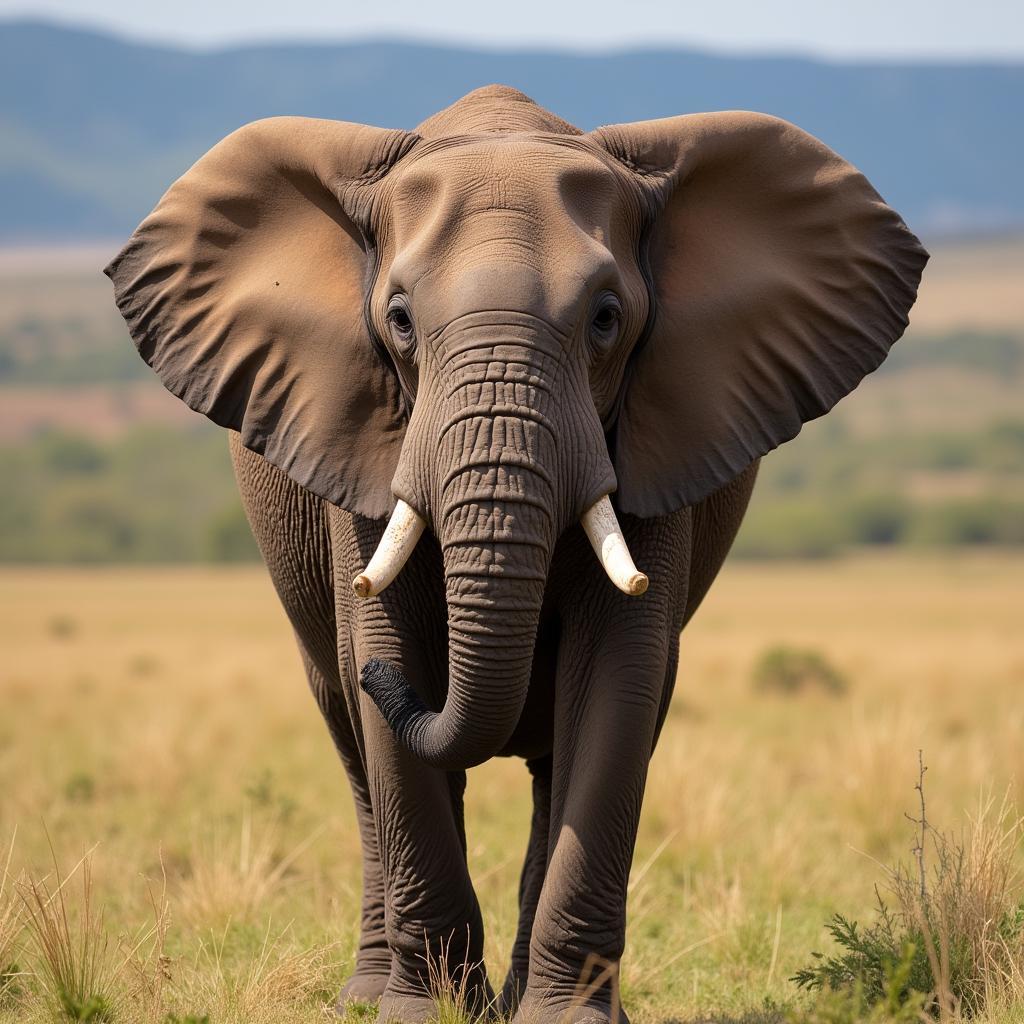 An agitated African elephant displaying warning signs