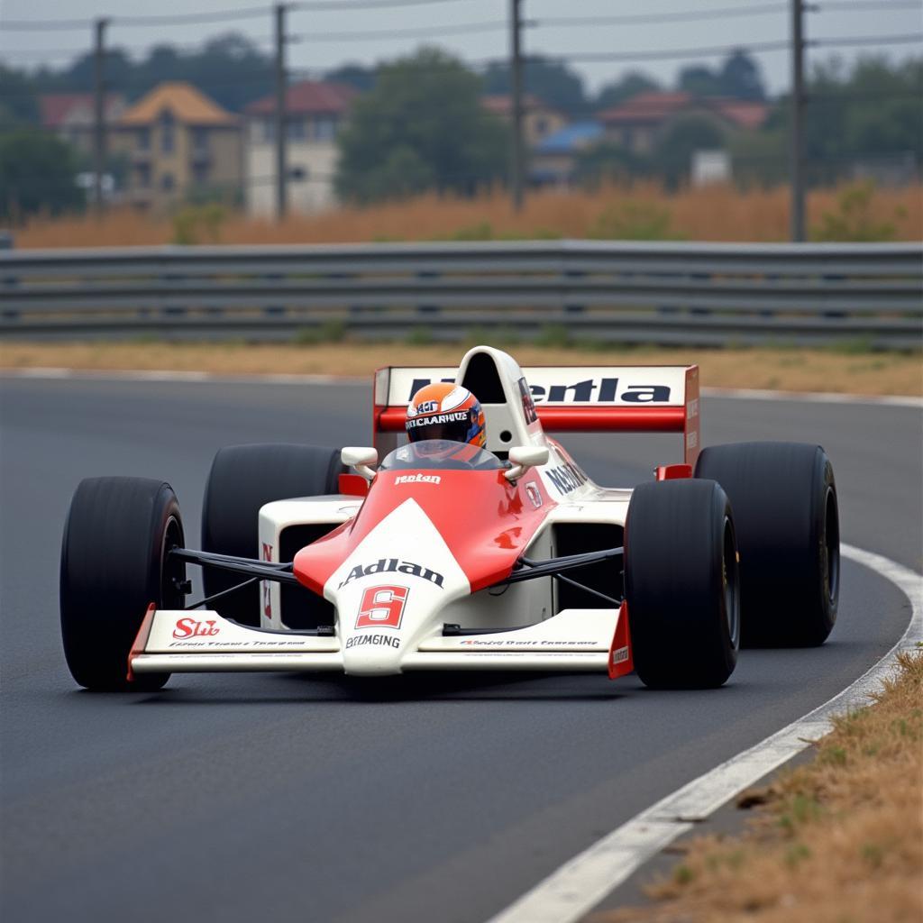 Alain Prost driving his McLaren at the 1985 South African Grand Prix