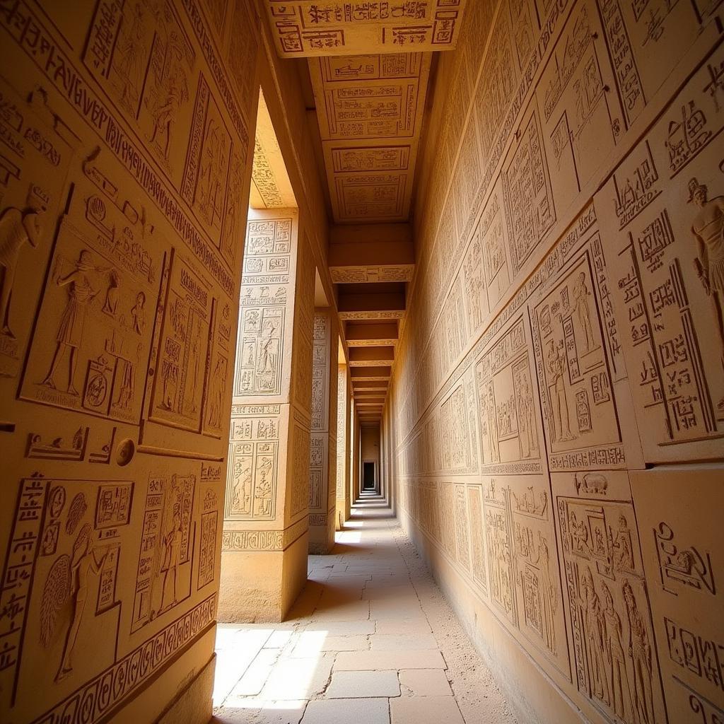 Ancient Egyptian Hieroglyphs on Temple Wall