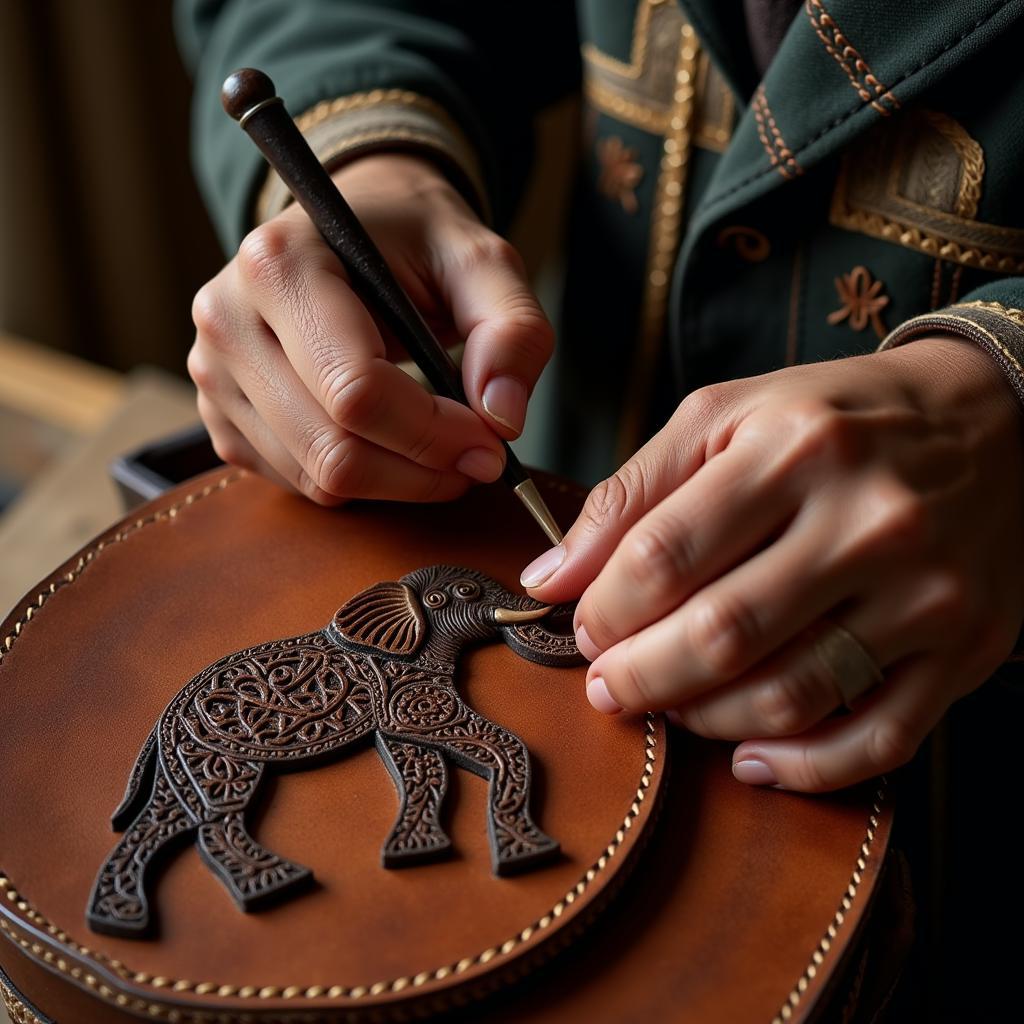 Artisan Crafting an African Beast Replica Bag