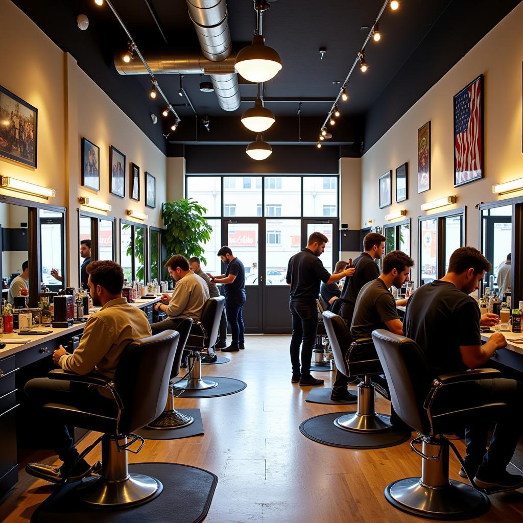 Modern and stylish interior of an African American barber shop in Atlanta