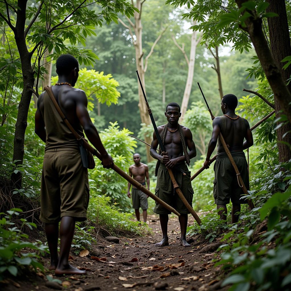 Baka People Hunting in the Central African Forest