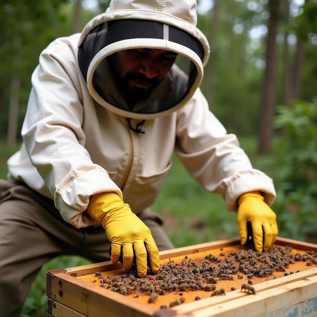 Beekeeper Working with East African Lowland Honey Bees