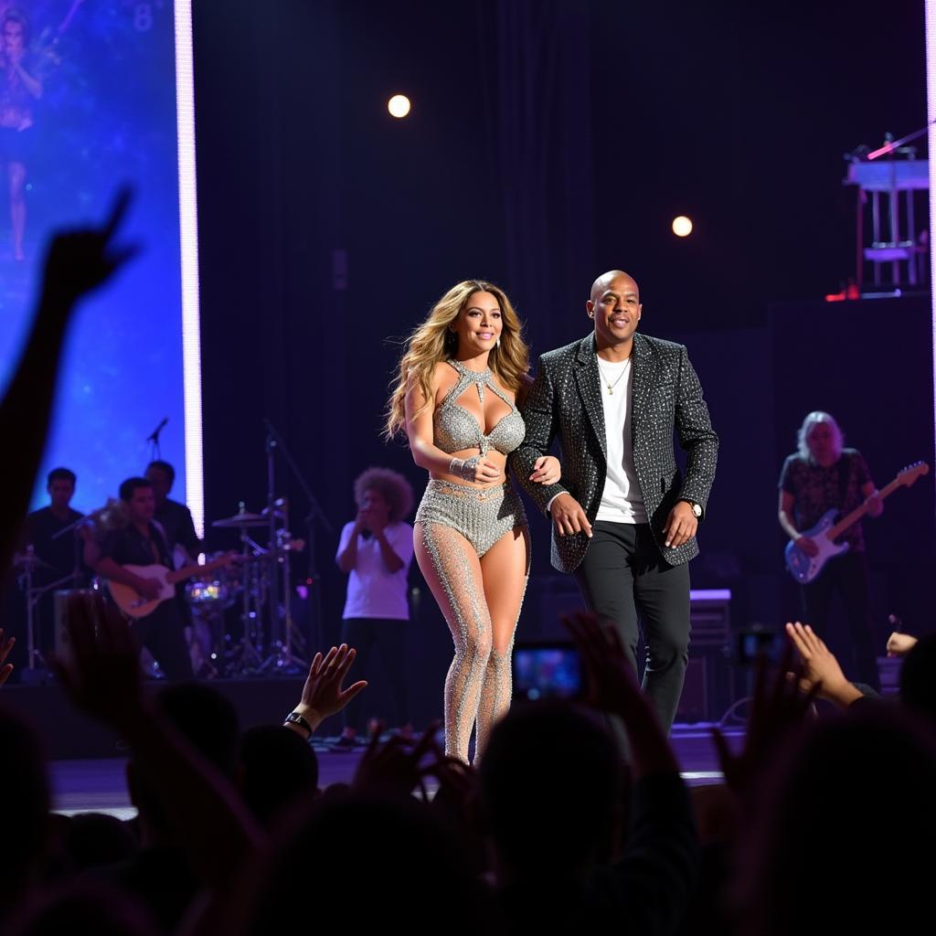 Beyoncé and Jay-Z performing on their On The Run II Tour