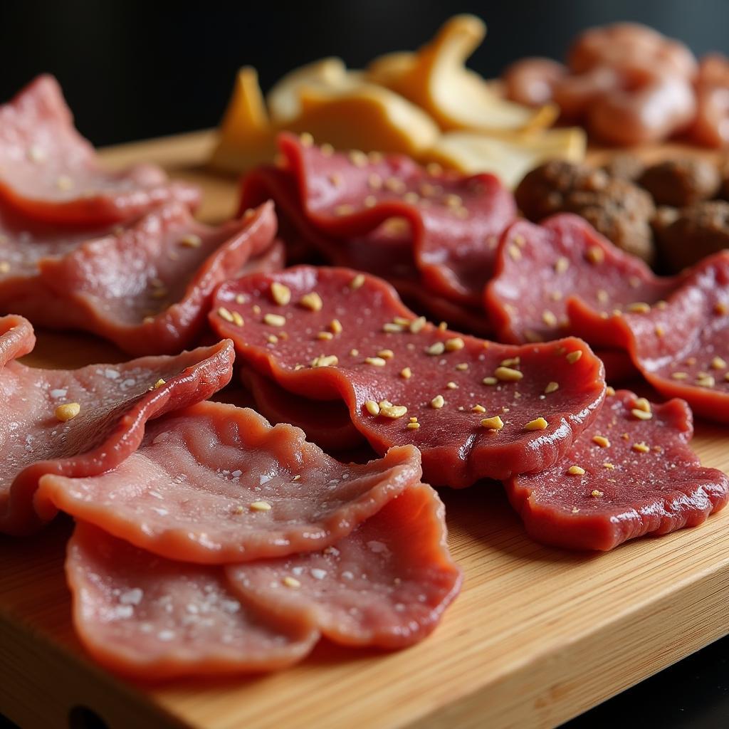 A variety of biltong, dried meat snacks