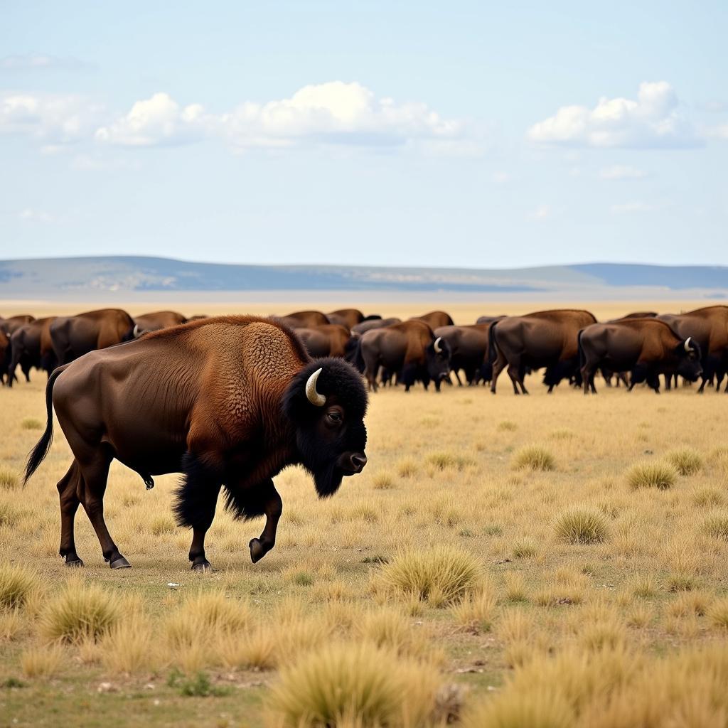 Bison Herd Roaming North American Prairie