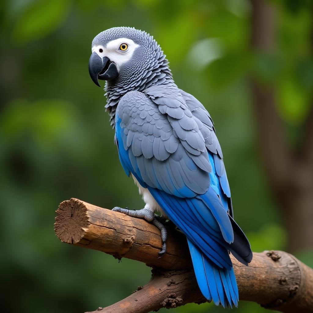 Blue African Grey Parrot Perched on a Branch