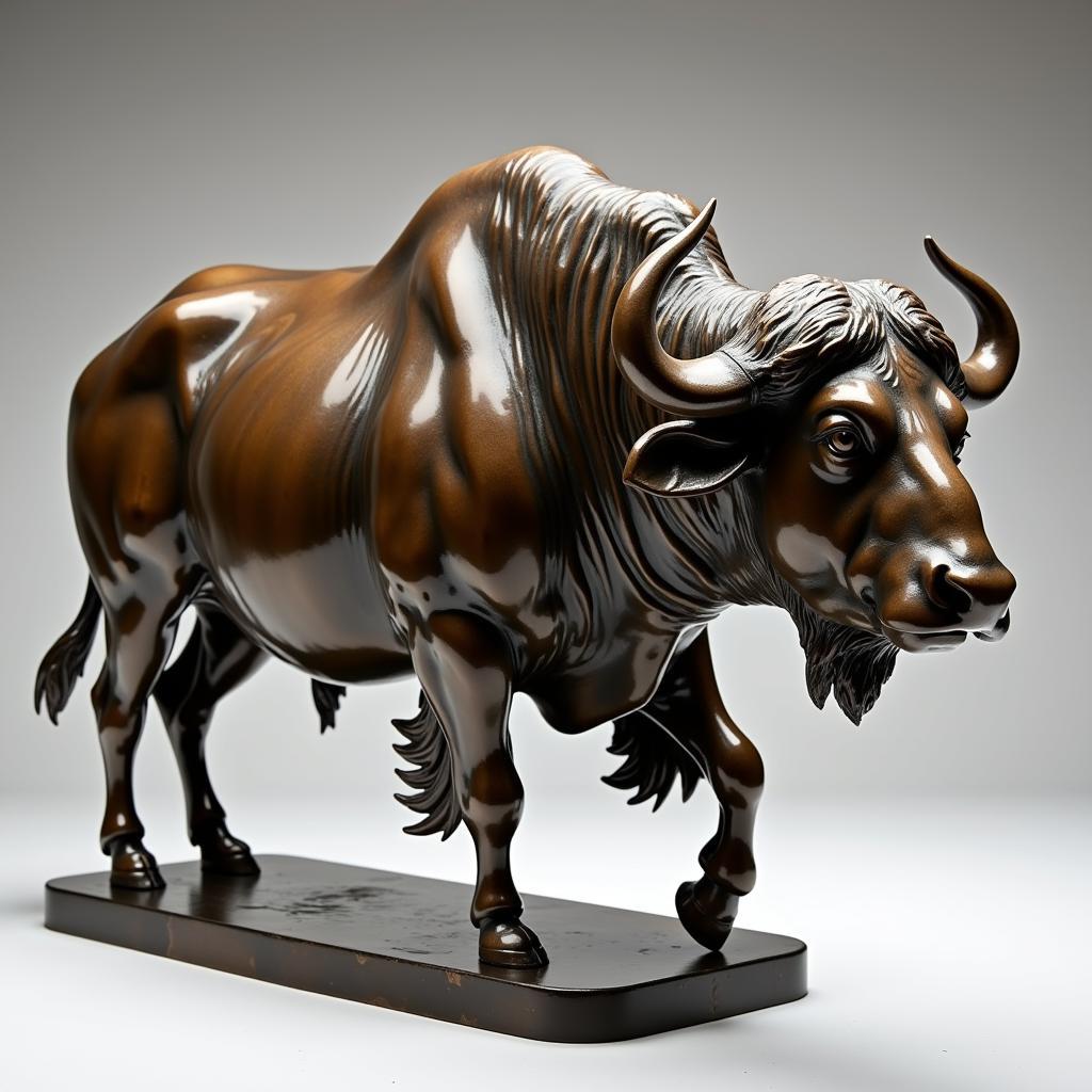 Modern Bronze African Buffalo Sculpture