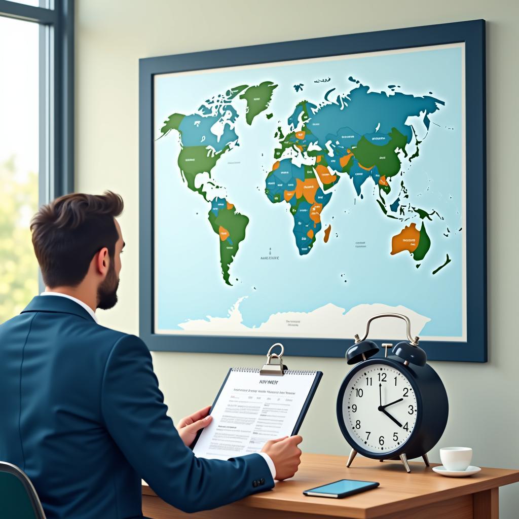 Businessman Scheduling a Meeting Across Time Zones