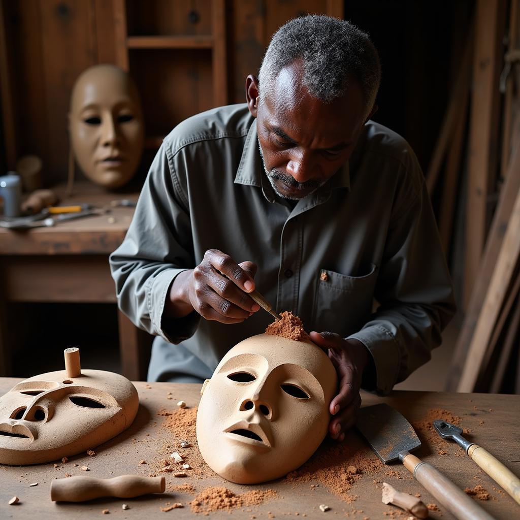 Bwa Mask Carver at Work