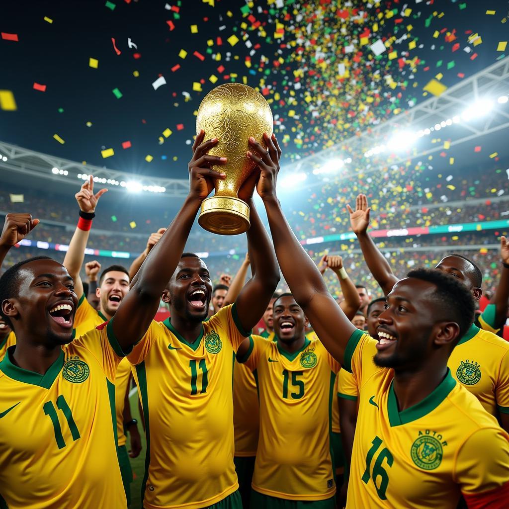 Cameroon celebrates their victory in the AFCON 2017 final