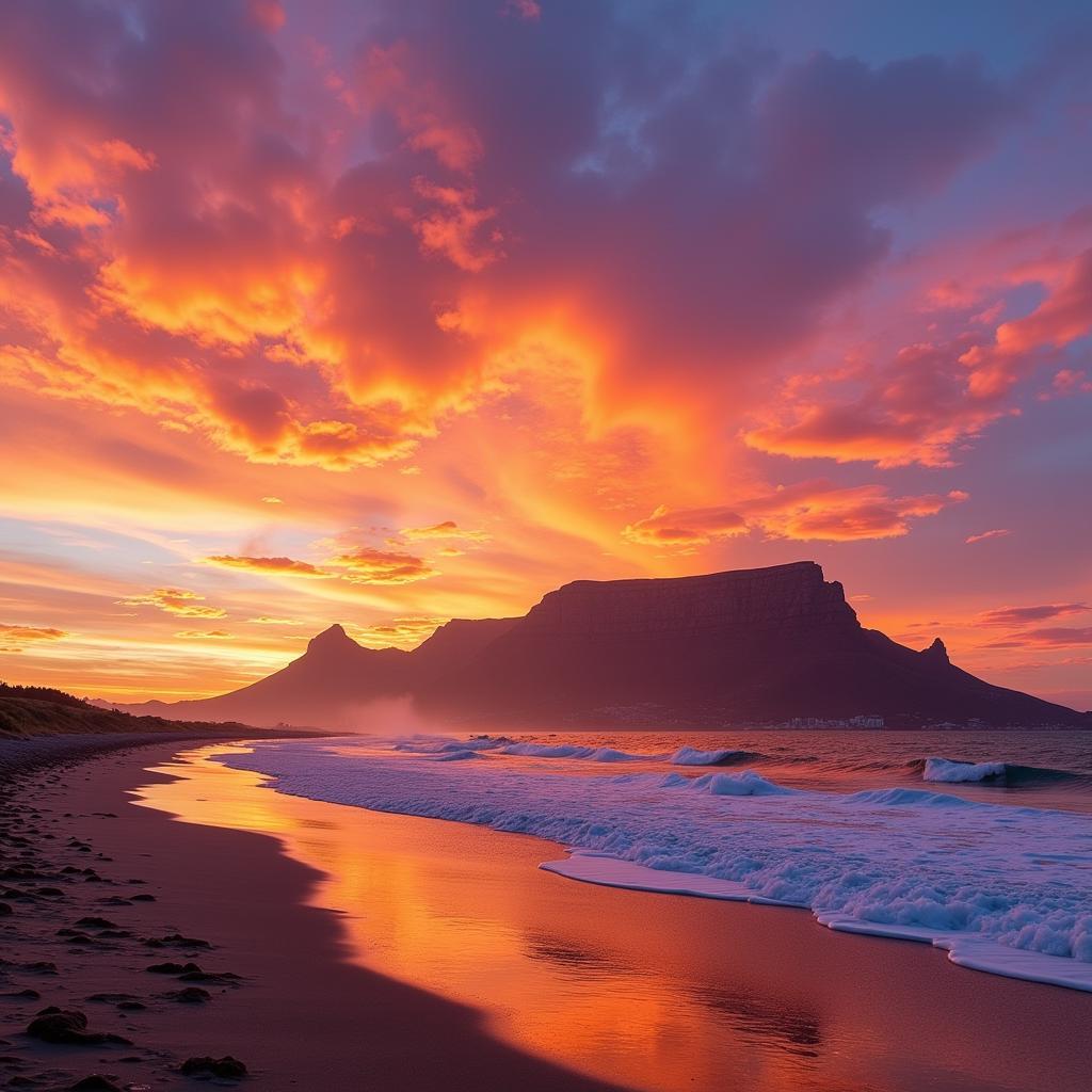 Sunset over a beach in Cape Town, South Africa