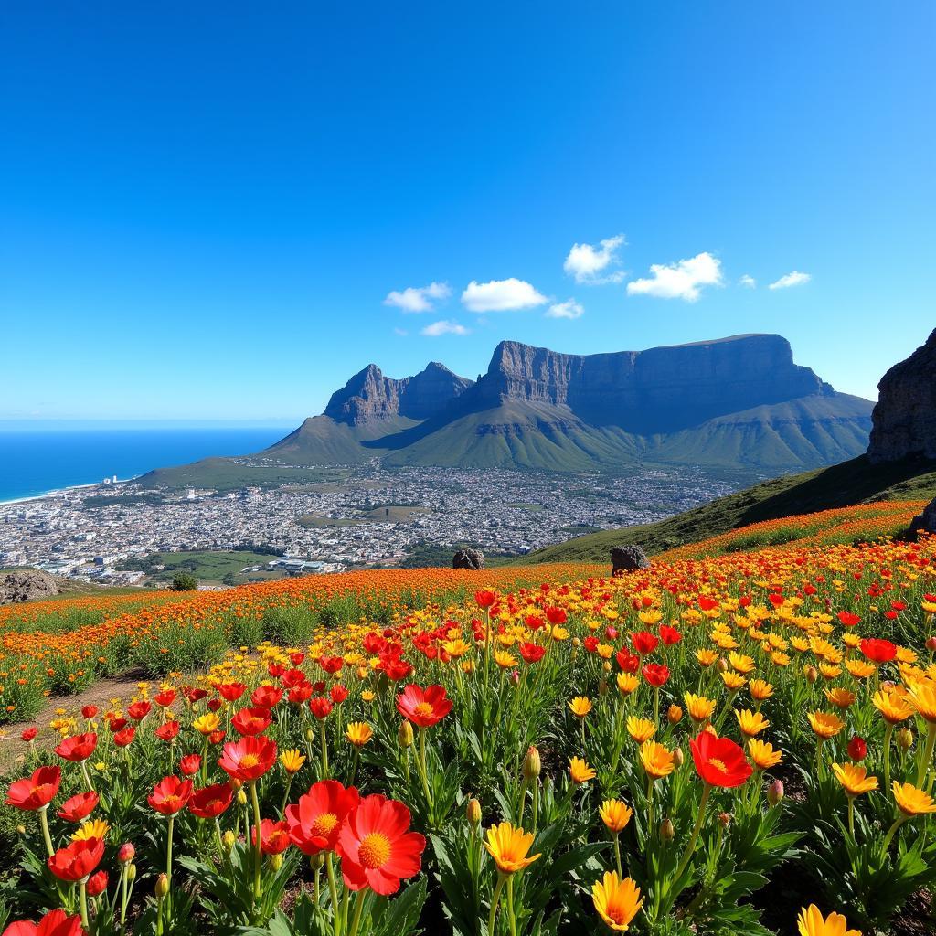 Table Mountain in Cape Town during the September spring bloom