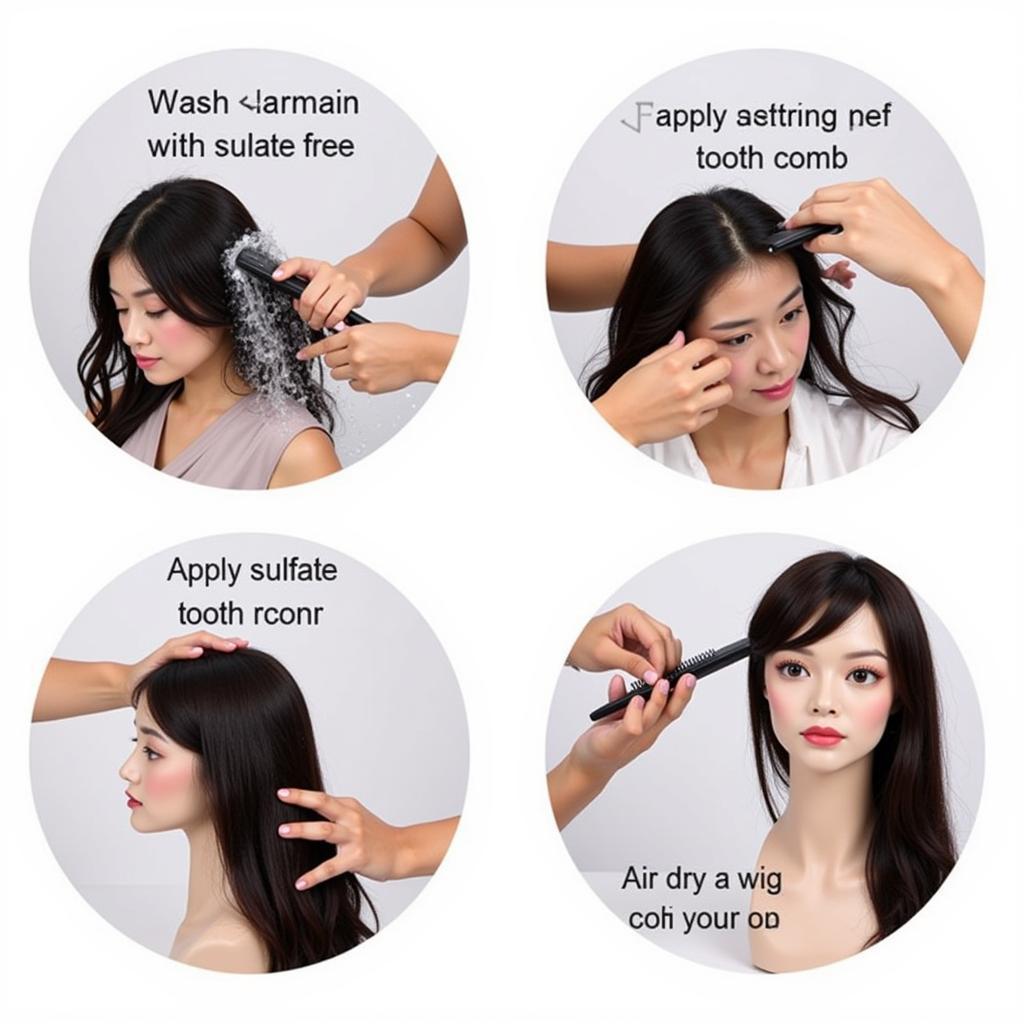 Demonstrates the proper way to wash, condition, and detangle an African American natural kinky hair wig.