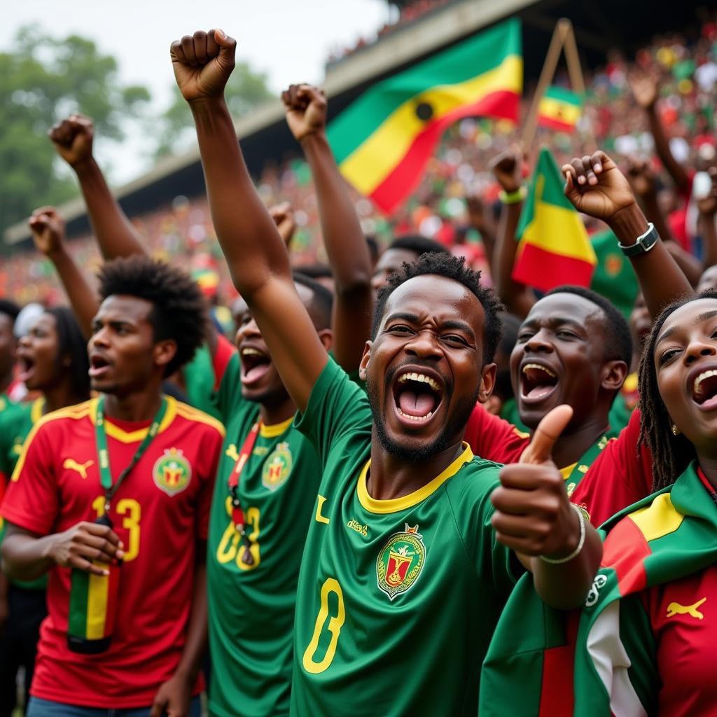 Central African Republic football fans cheering in the stadium