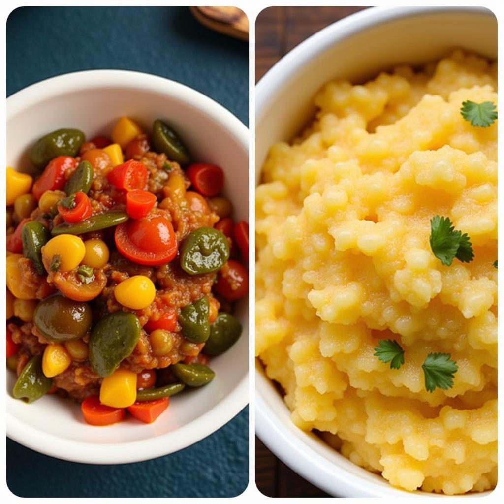 Chakalaka and Pap, traditional South African side dishes