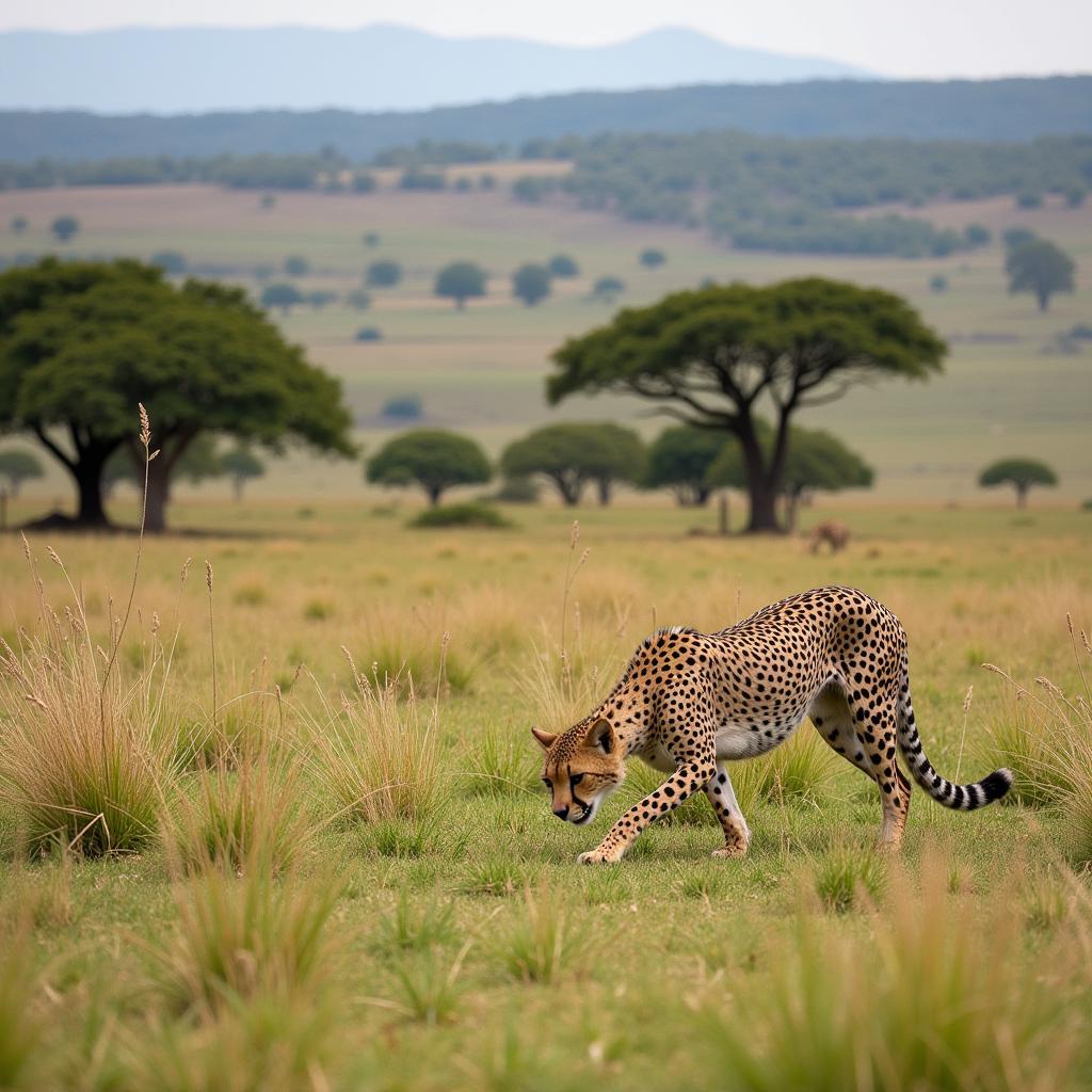 Cheetah exploring its new home in Kuno National Park, India