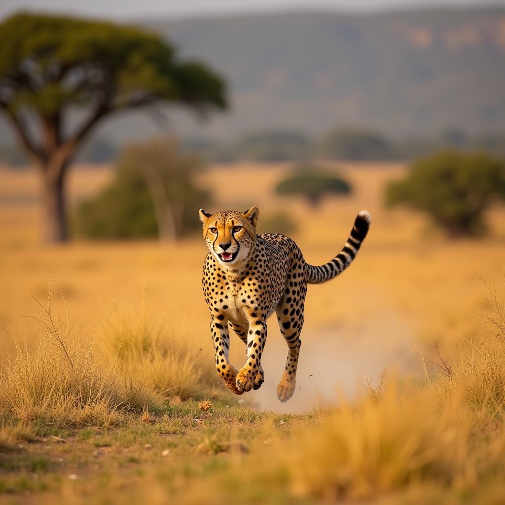 Cheetah Hunting in African Grasslands Wallpaper