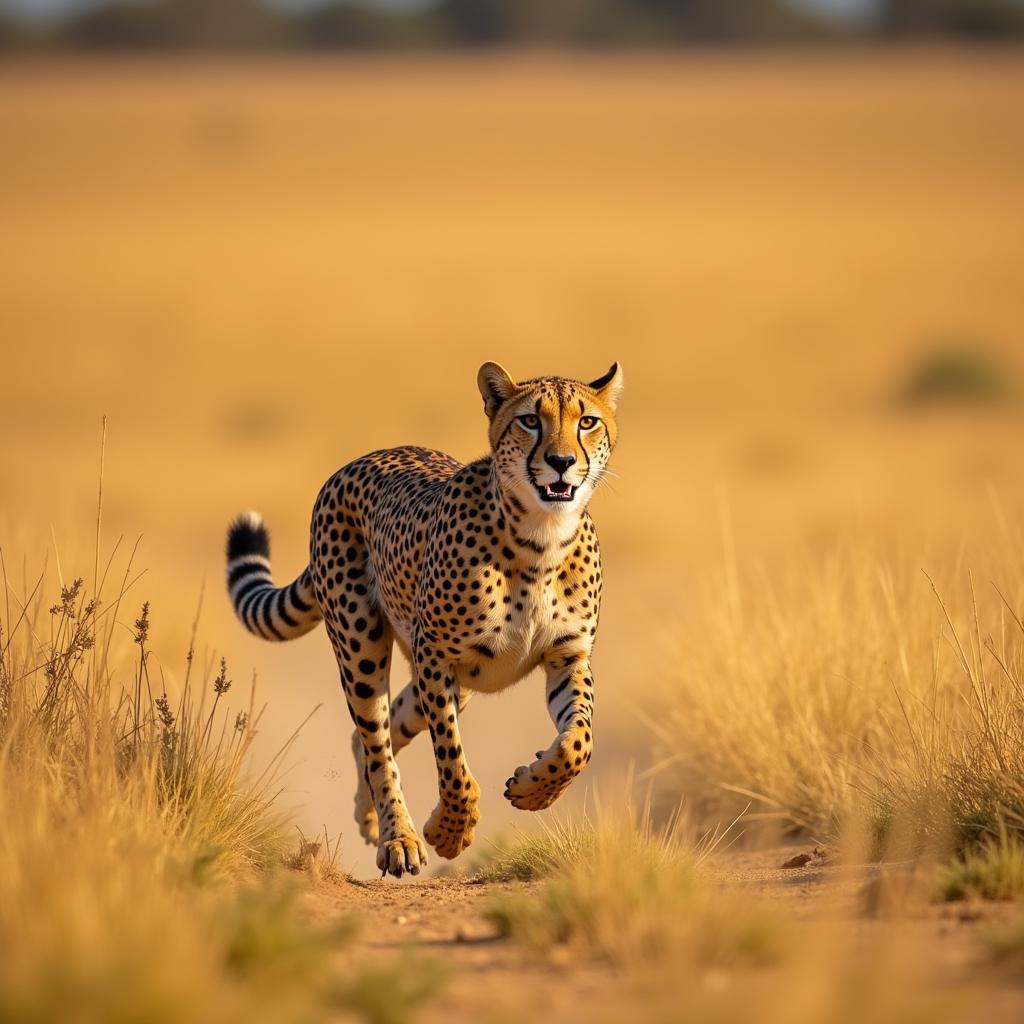 Cheetah Running Across the African Savanna