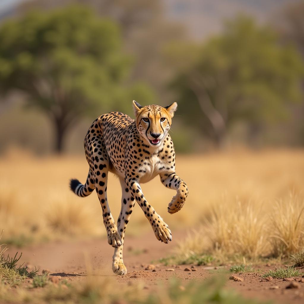 Cheetah Running at High Speed Across the Savanna