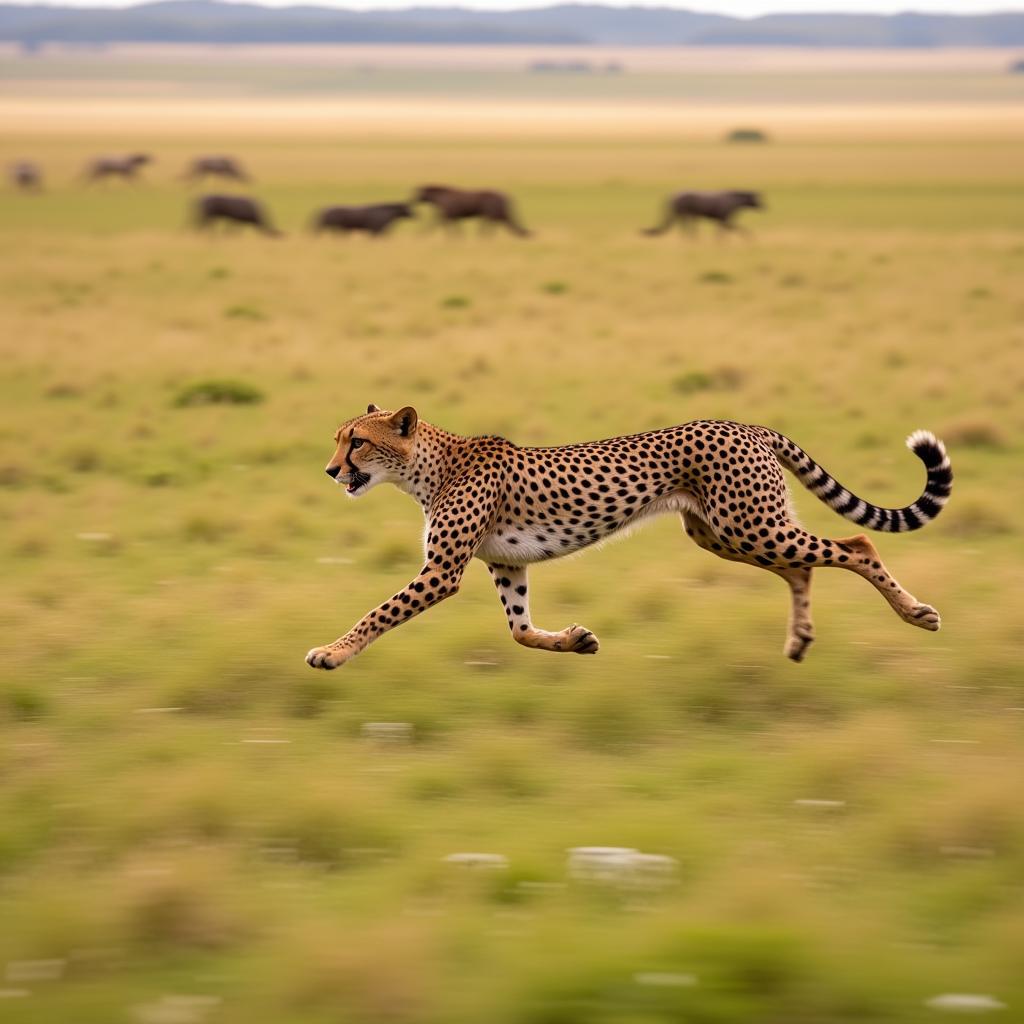 Cheetah Sprinting Across Savanna