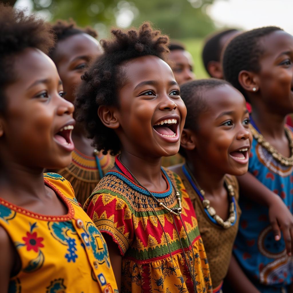 Children singing a traditional African song, preserving cultural heritage