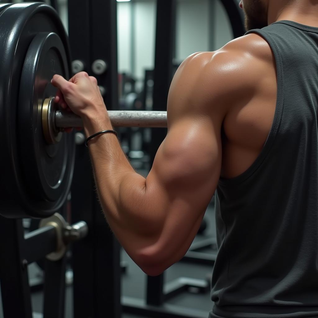 Close-up of Muscular Arm During Weightlifting