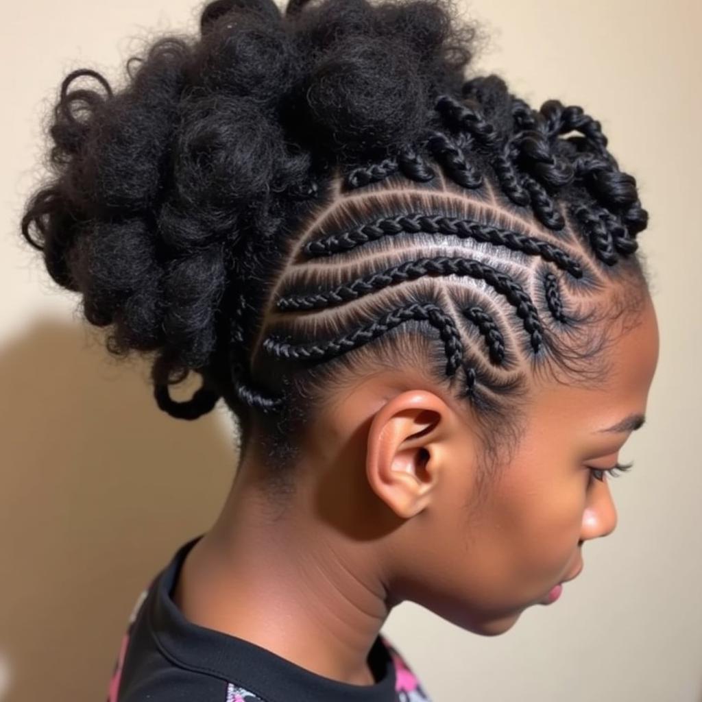 Close-up of a woman with intricate African cornrow braids