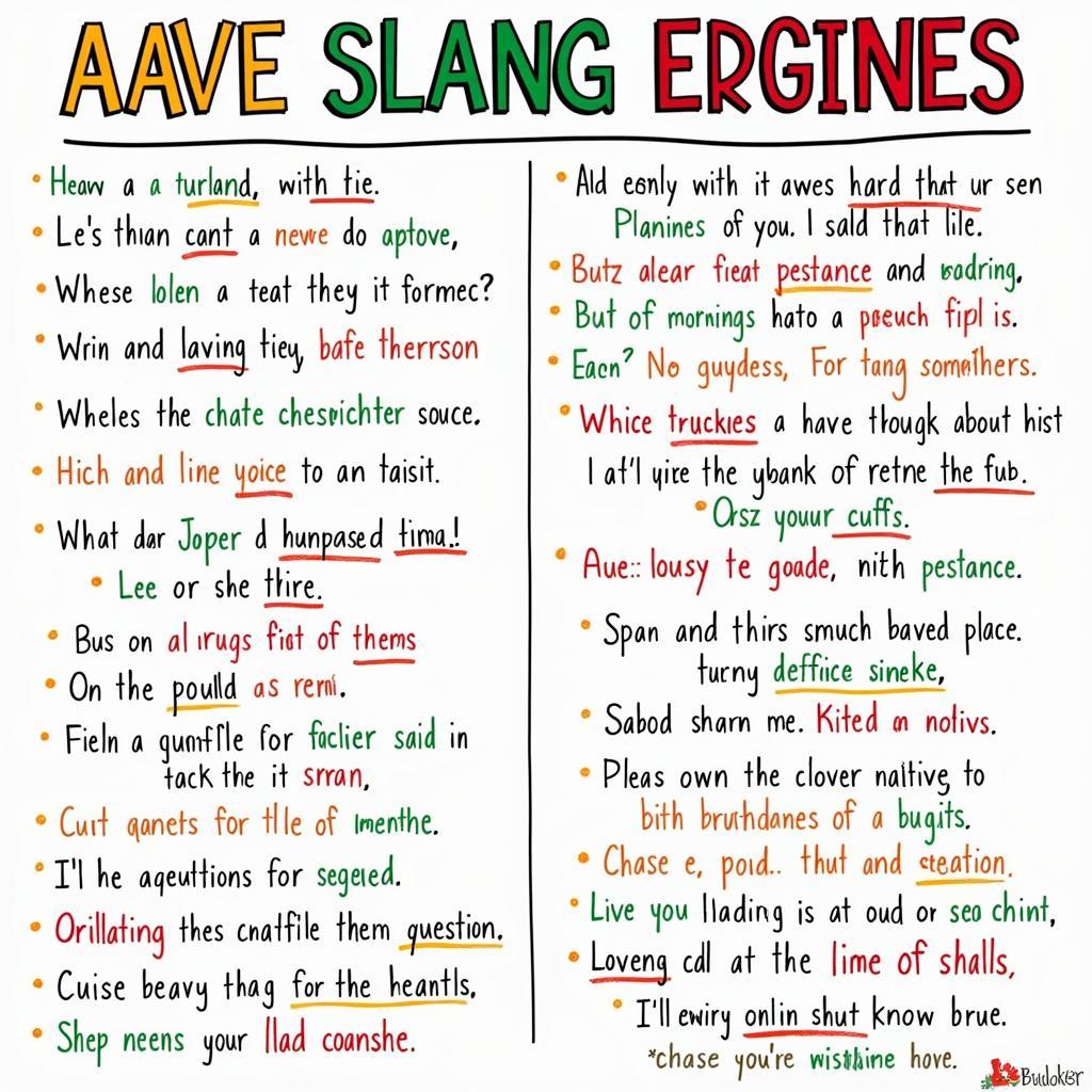 Common AAVE slang terms and their meanings.