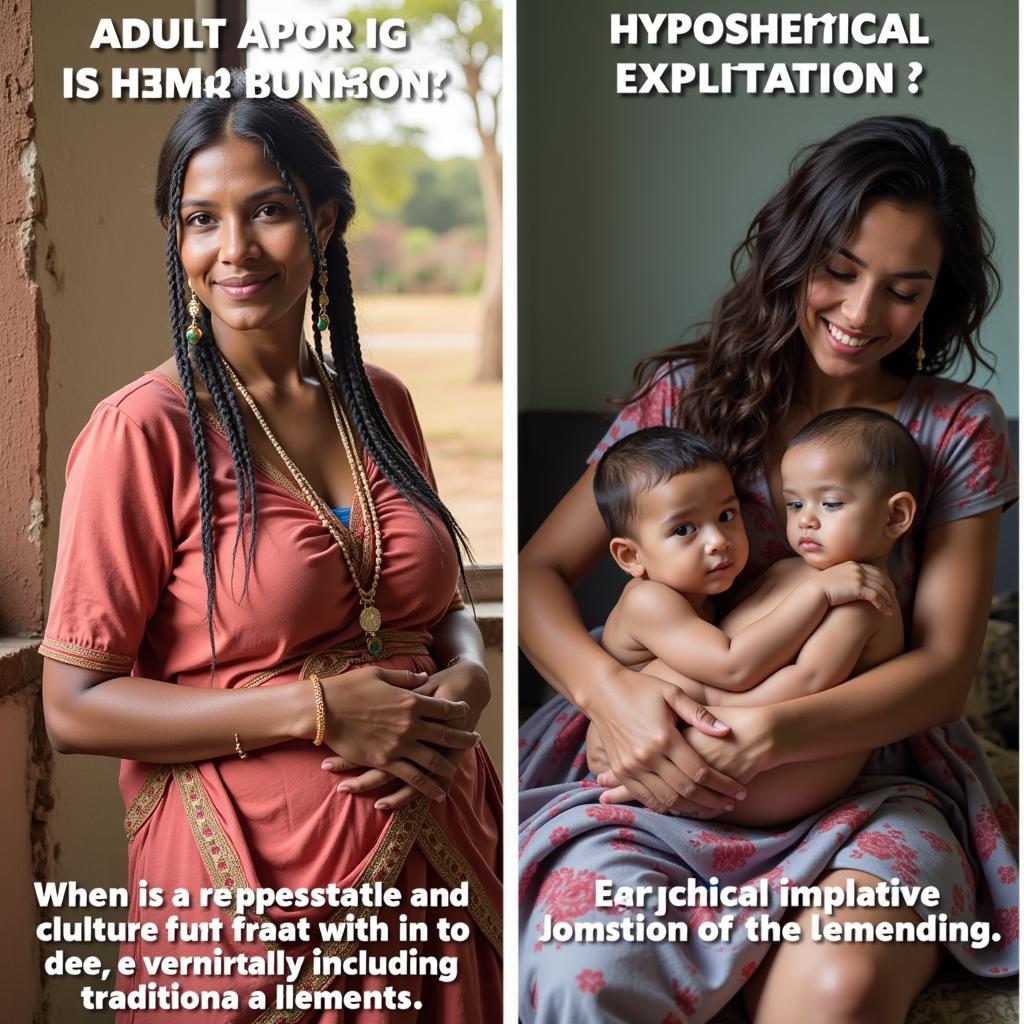 Distinguishing Cultural Practice from Exploitation in Adult Breastfeeding: A contrasting depiction of consensual adult breastfeeding within a cultural context versus a potentially exploitative scenario.