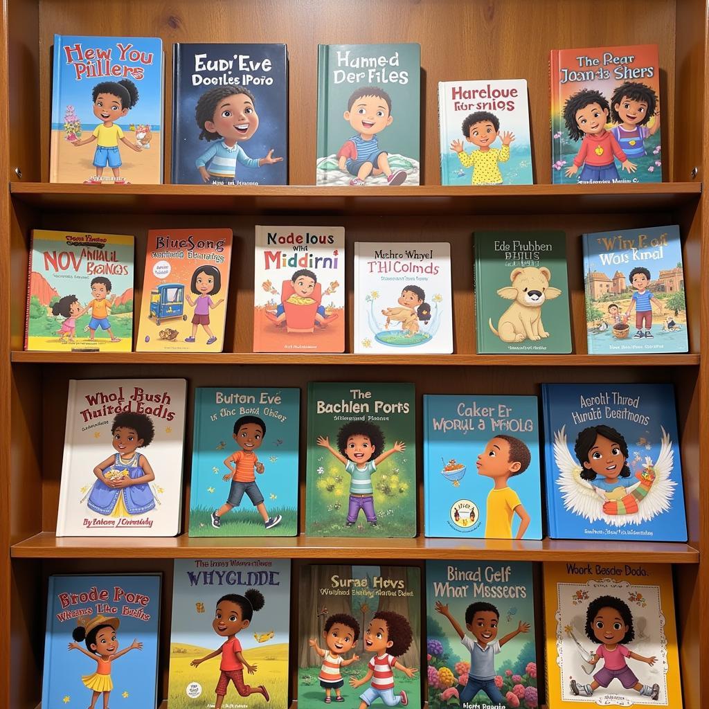 A colorful bookshelf filled with diverse children's literature