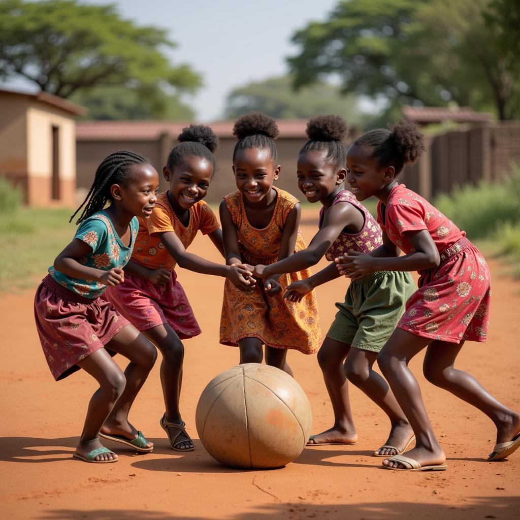 Diverse Group of African Girls Playing Games